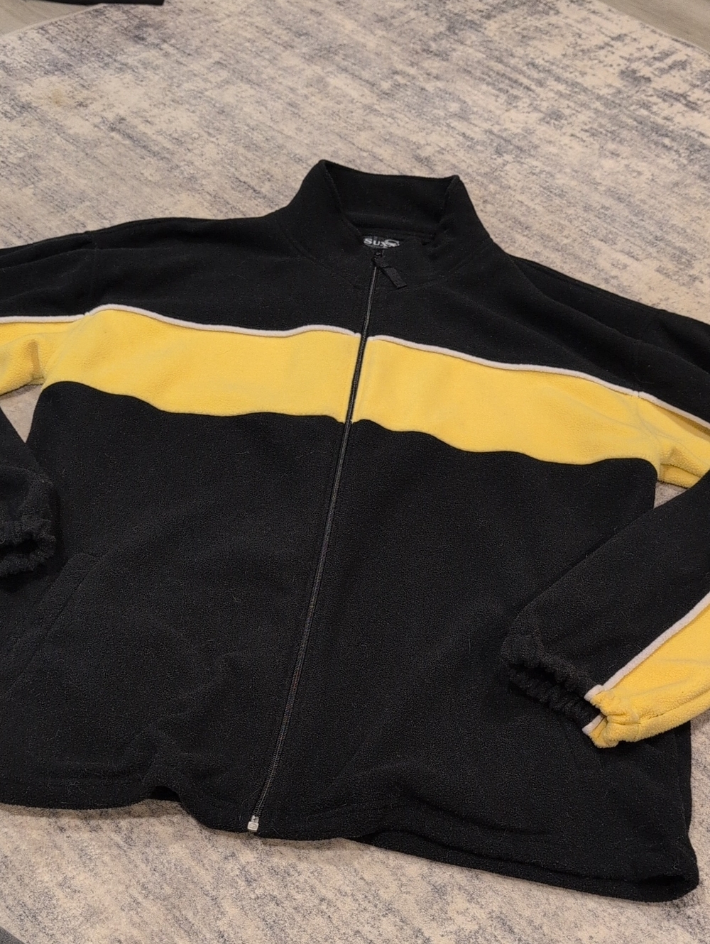 Black Fleece Zip-Up Jacket with Yellow Stripe XxL Suxxess